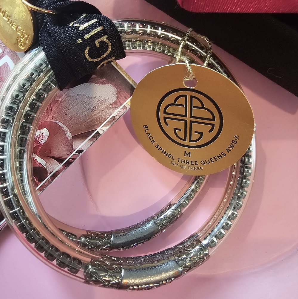 Authentic BuDhaGirl Three Queens Black Spinel Bangles